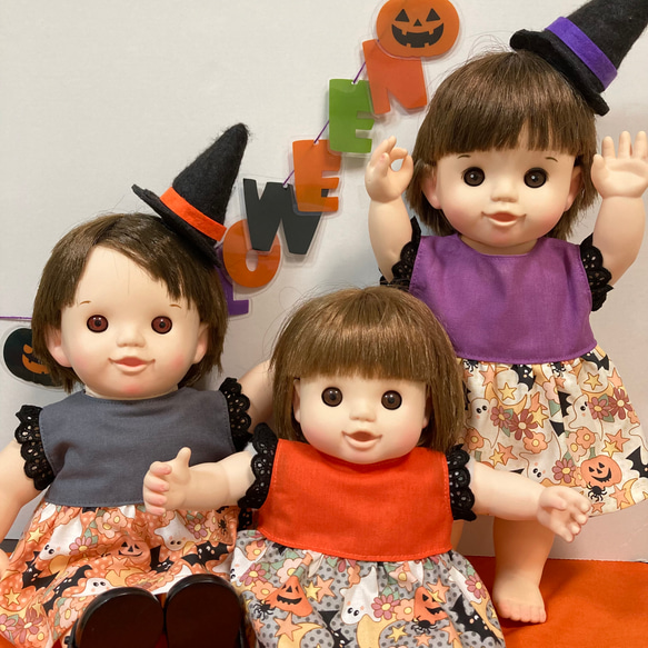 キュートなハロウィンワンピース♡（GY）　ぽぽちゃん　服　ワンピース　USAコットン 5枚目の画像