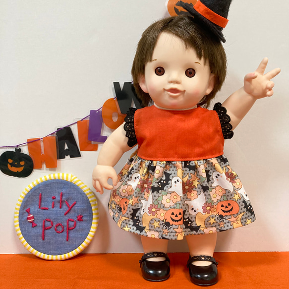 キュートなハロウィンワンピース♡（GY）　ぽぽちゃん　服　ワンピース　USAコットン 1枚目の画像