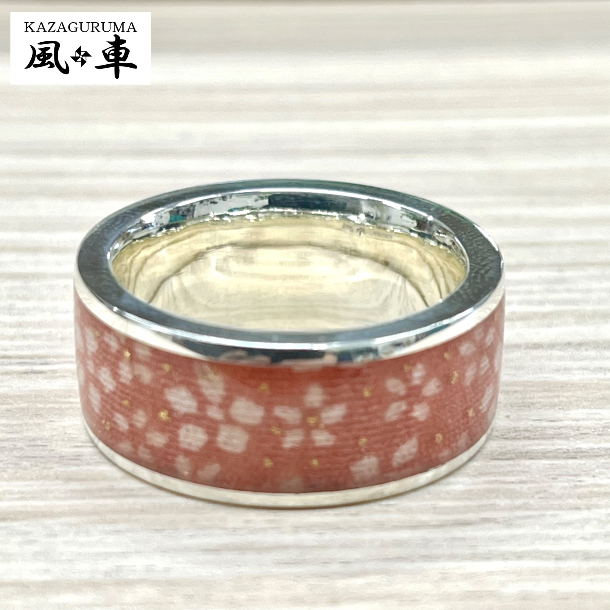 【風車】桜リング 江戸小紋 リング 桃色 小桜小紋 純金箔入り