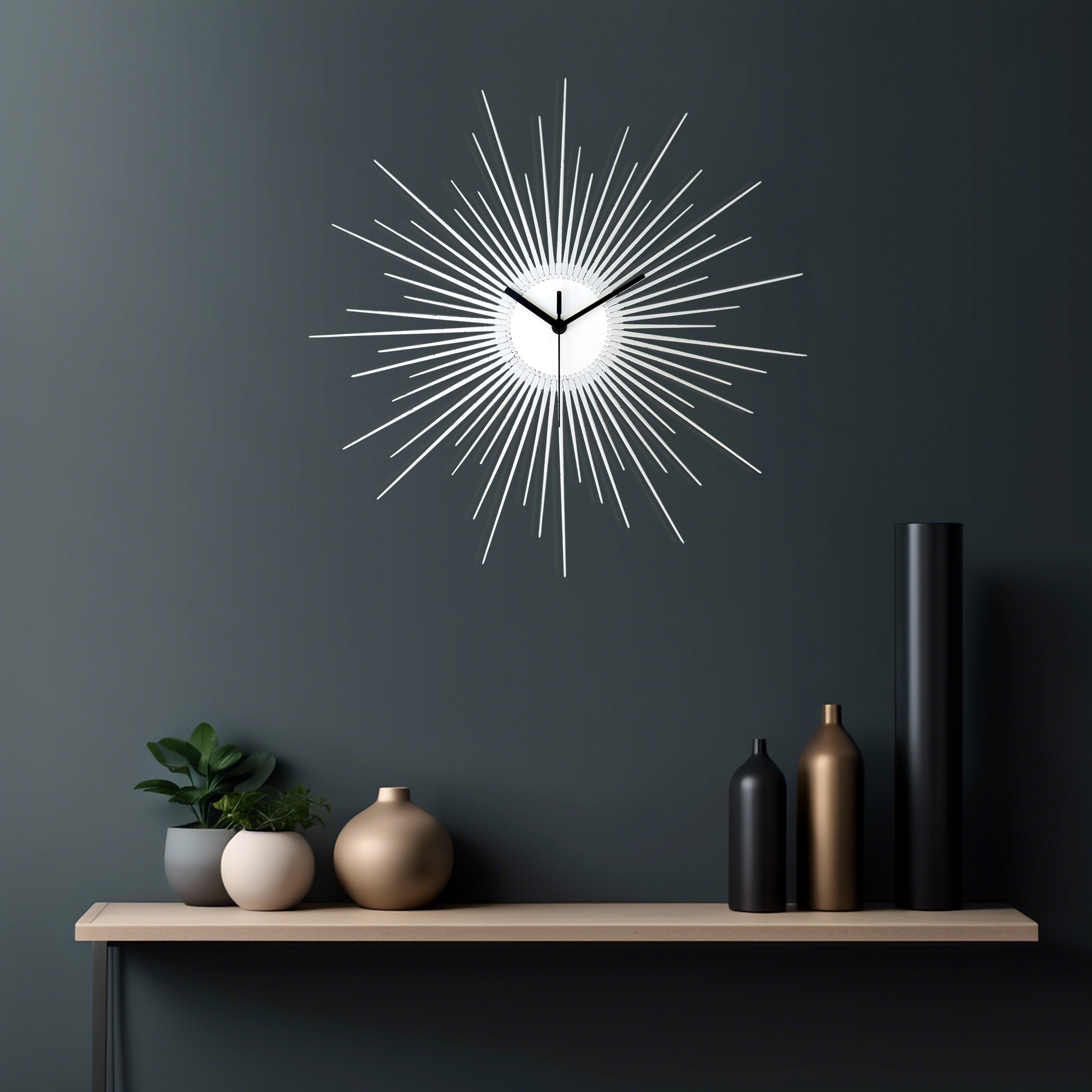 アールデコ調シルバー壁掛け時計、モダンエレガントな壁装飾 - Big Bangシルバー