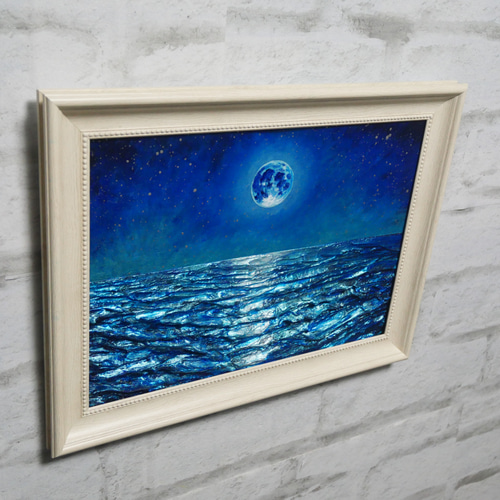 油絵 油彩 油彩画 絵 絵画 【青い満月と輝く海】 油絵 油彩 油彩画 絵 絵画 【青い満月と輝く海】 絵画 HR 通販