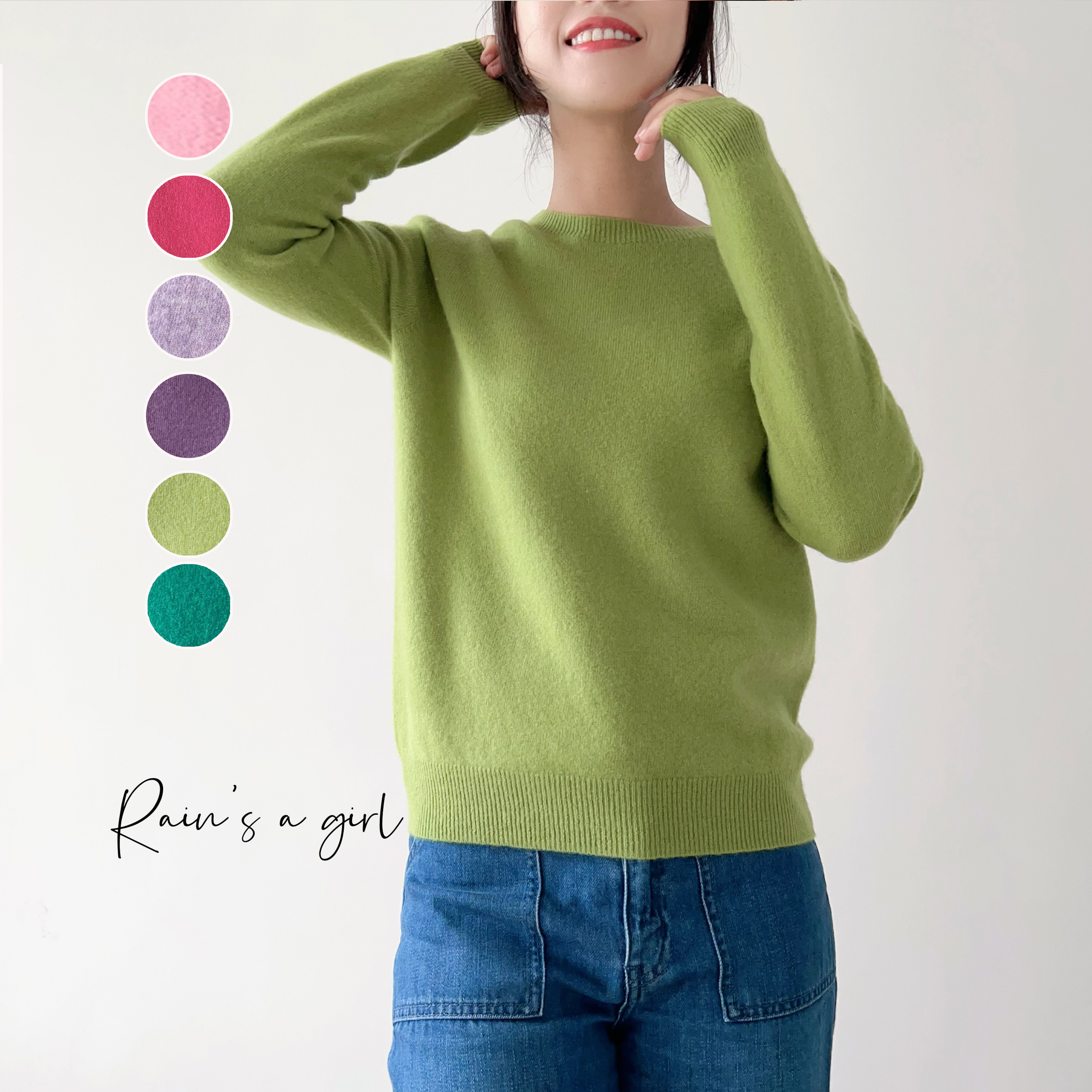 【無縫製★100％カシミア】カラフル6色＊丸襟セーター＊S～XXLサイズ/T-54cZ