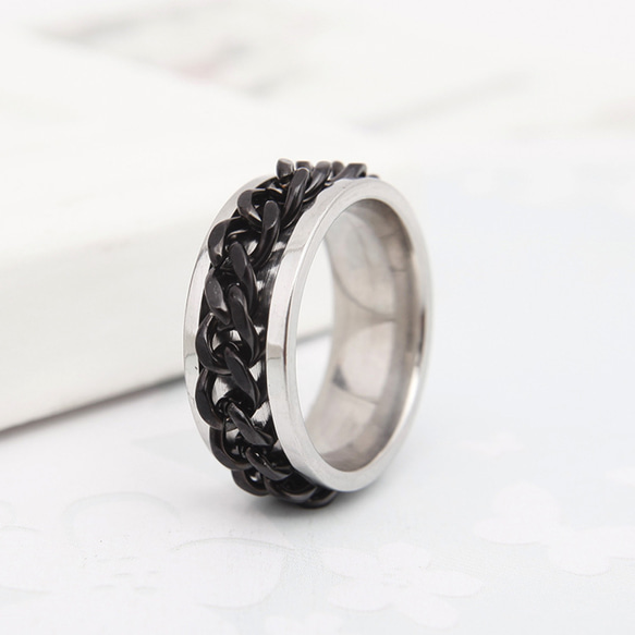 AOI Jewel メンズ おしゃれ ステンレス リング ファッション 指輪 アクセサリー プレゼント 回転チェーン 2枚目の画像