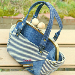 ”でにむ日和”親子がま口shoulderBag【denimヒッコリー時々帆布】ちらっと生成り 5枚目の画像