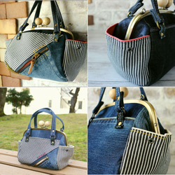 ”でにむ日和”親子がま口shoulderBag【denimヒッコリー時々帆布】ちらっと生成り 8枚目の画像