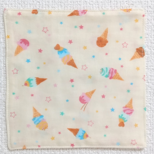 アイスクリーム 裏地・サイズが選べる ダブルガーゼハンカチ 雑貨  