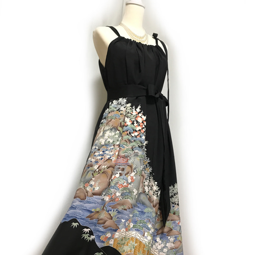 正絹】着物リメイク 黒留袖ドレス／キャミワンピースタイプ／ブラック