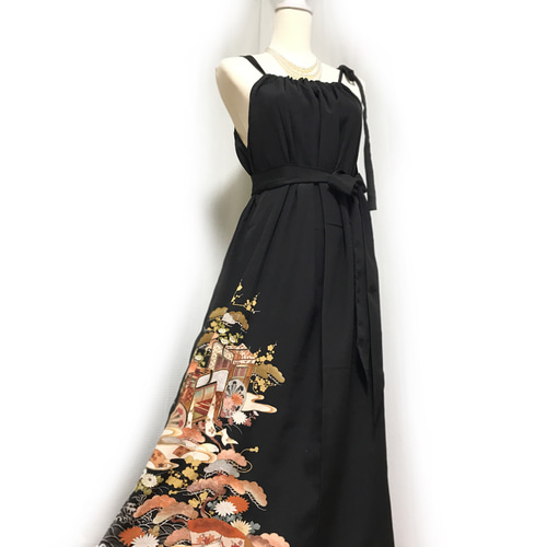 結婚式に！着物リメイク正絹留袖ドレスロングワンピースボレロ付(Cタイプ)