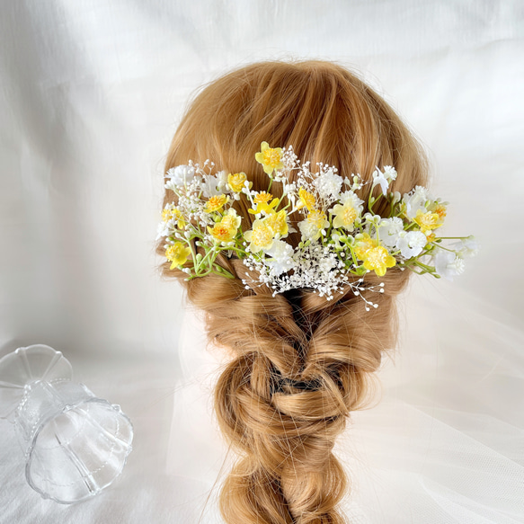 小花　かすみ草　ヘッドドレス　ホワイト　ブライダル　ウエディング　ヘアアクセサリー　造花　ブライダルアクセサリー　 11枚目の画像