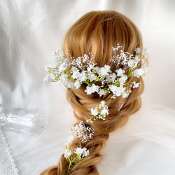 小花　かすみ草　ヘッドドレス　ホワイト　ブライダル　ウエディング　ヘアアクセサリー　造花　ブライダルアクセサリー　 5枚目の画像