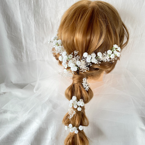 小花 かすみ草 ヘッドドレス ホワイト ブライダル ウエディング