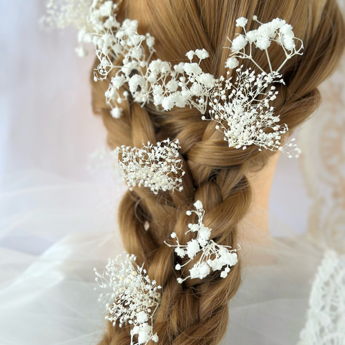 かすみ草 ヘッドドレス ホワイト ブライダル ウエディング ヘア