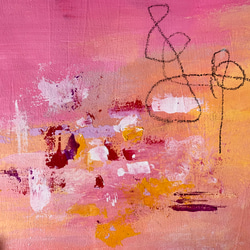 ピンクの世界　現代アート　インテリア　個性的　カラフル　約24×24㎝ 5枚目の画像