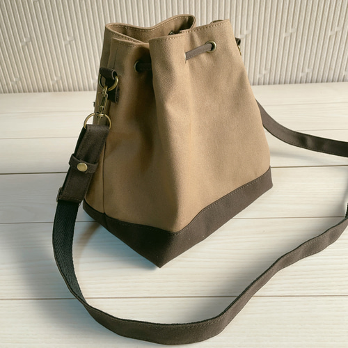 倉敷帆布 巾着ショルダーバッグ バイカラー サコッシュ 2way
