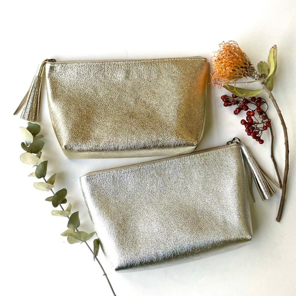 ピッグスキンのトートバッグ　 シルバー 15枚目の画像