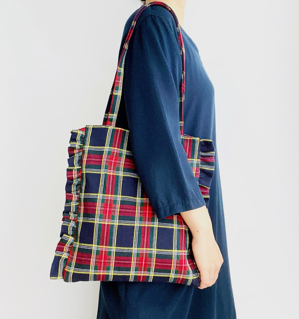 フリルバッグ　チェック　グリーン　ブルー　フリル　トートバッグ　ハンドメイド 71YOwCbjPiL._UF350,350_QL50_.jpg