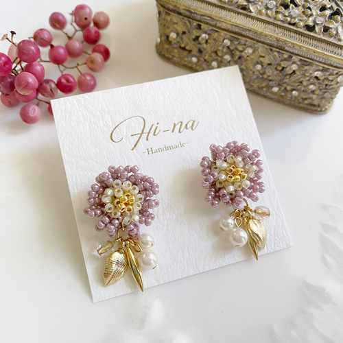 フラワービジューチェーンイヤリング｜ピアス・イアリング - niana