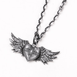 天使の翼ネックレス ペンダント、ハート翼ペンダント、天使の翼ペンダント チャーム、天使の翼アンティーク シルバー チャー 6枚目の画像
