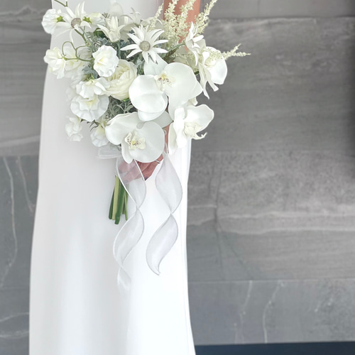 【特別価格】コチョウランのウェディングブーケ＆ブートニア 結婚式 前撮り コチョウラン♪ホワイトブーケ ウェディングブーケ ブートニア付き