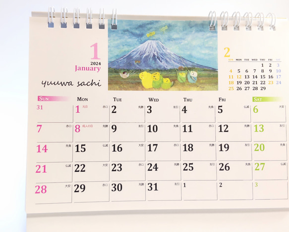 かわいい♪鳥さんリングタイプ卓上カレンダー「2024年ふるさといんこたちカレンダー」 6枚目の画像