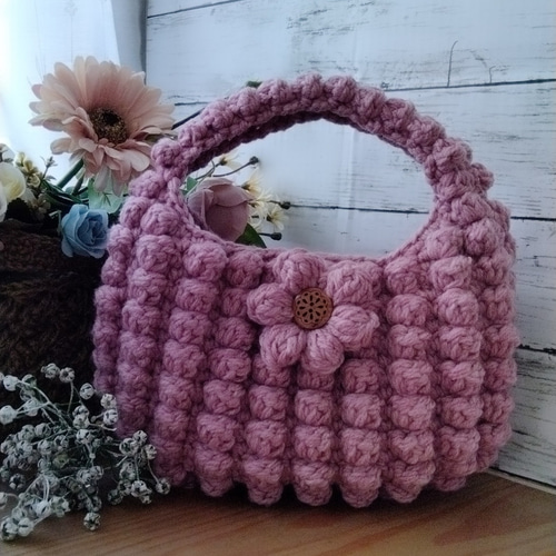 1日後発送】まぁるい／ポコポコ／コンパクトバッグ／かぎ針編み