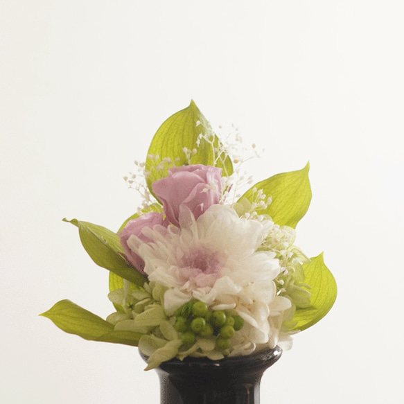 【仏花】　ことね菊とバラの仏花　紫（お手持ちの花立にに飾っていただけます）全てプリザーブドフラワーです。 5枚目の画像