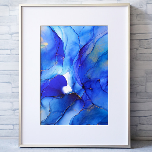 一点物】かさなる青の世界✴︎インテリアアート ( フレーム付 ) 絵画