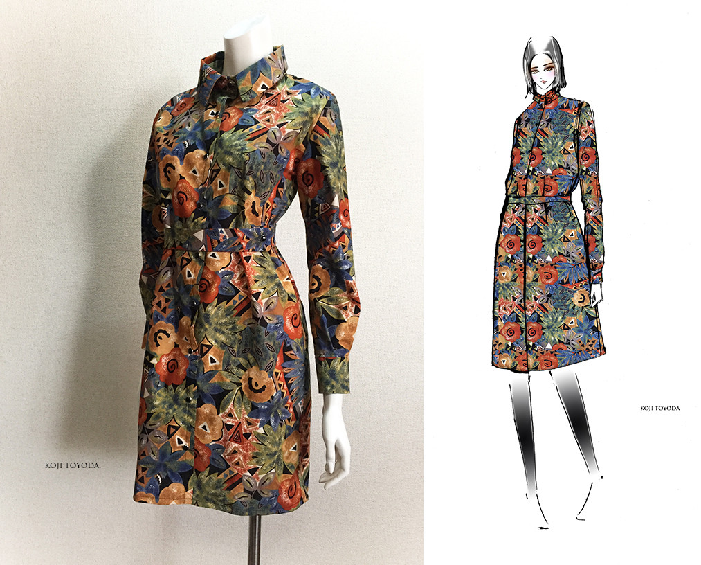 【1点もの・デザイン画付き】JOHN KALDOR生地シャツ型ワンピース（KOJI TOYODA）