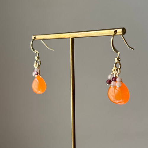 ピアス 14kgf 天然石 オレンジカラージェード アクセサリー