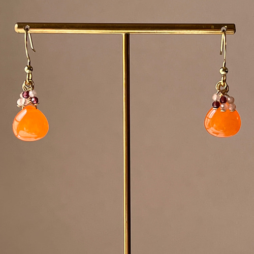 ピアス 14kgf 天然石 オレンジカラージェード アクセサリー