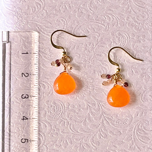 ピアス 14kgf 天然石 オレンジカラージェード アクセサリー