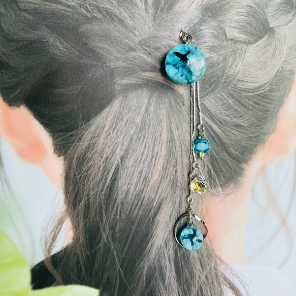 青空に羽ばたく鳥 かんざし 髪飾り ヘアアクセサリー キラキラ簪