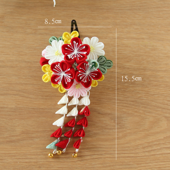 ✿七五三✿　つまみ細工の福梅 花束飾り2点セット（深紅） 2枚目の画像