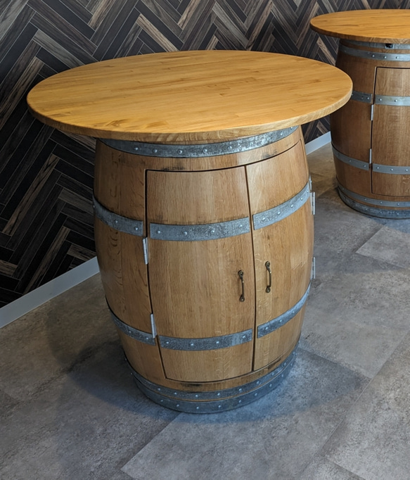 樽ハイテーブル　キャビネットタイプ　高級フレンチオーク樽　ワイン　ウイスキー 3枚目の画像