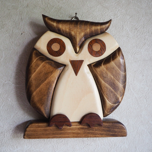 マクラメ モフモフ 幸運の鳥 フクロウ タペストリー a-7 カラー参考用 セット】フクロウのマクラメタペストリー 大＆小 | iichi 日々の