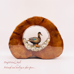 一つ限りの流木アート 水辺にたたずむカルガモ ジオラマ 流木 フィギュア 置物 鳥 インテリア レジン N4 5枚目の画像
