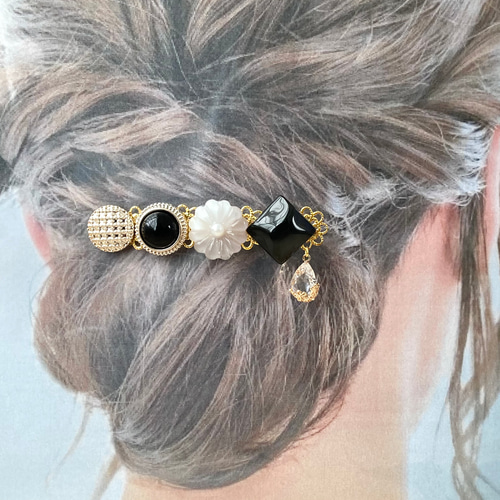 ボタン ヘアクリップ ヘアアクセサリー ハンドメイド レジン 花