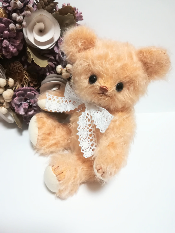 ラティニティモヘア アプリコット テディベア 19cm ぬいぐるみ yukumao