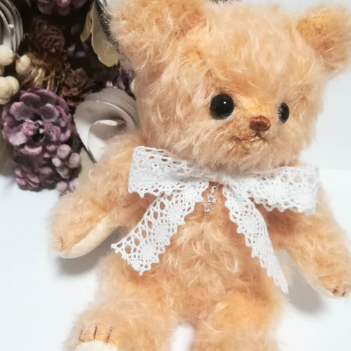 ラティニティモヘア アプリコット テディベア 19cm ぬいぐるみ yukumao