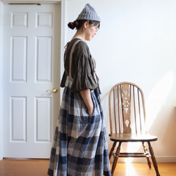 ブロックチェック　フレンチリネン　サロペットスカート/ジャンパースカート 2枚目の画像