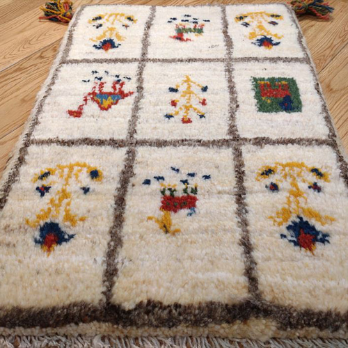 ペルシャ ギャッベ 玄関マット 39.5x57cm アイボリー 生命の木 ヤギ