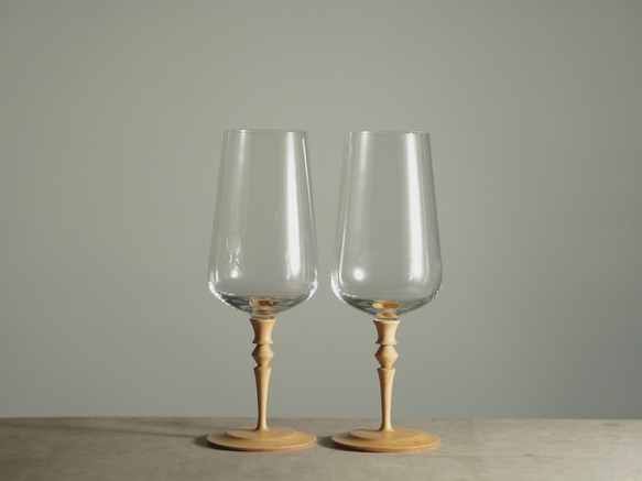 【受注生産】シャンパン・ワイングラス 348ml (１脚） 信州木使用　 2枚目の画像