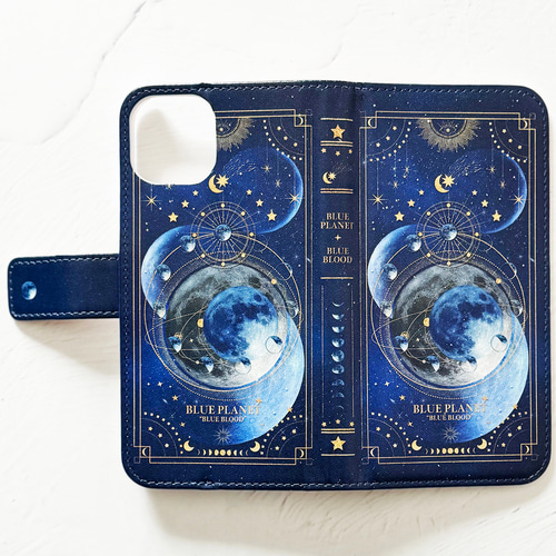 本のような手帳型スマホケース 青の惑星 