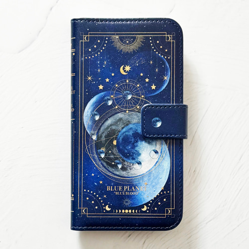 本のような手帳型スマホケース 青の惑星 