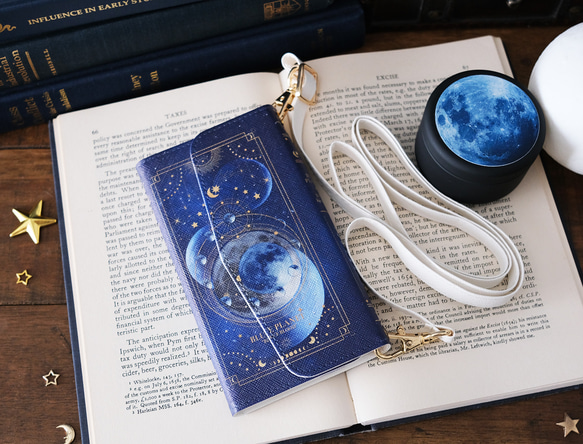 本のような手帳型スマホケース 青の惑星 "BLUE PLANET" ショルダーストラップ付き 三つ折り手帳型スマホケース 5枚目の画像