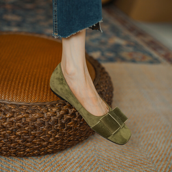23 秋冬新款女式真皮鞋時尚獨特高跟鞋慢跟 22 厘米-25 厘米綠色 #829⭐免運費⭐ 第7張的照片