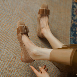 23 秋冬新款女式真皮鞋時尚獨特高跟鞋慢跟 22 厘米-25 厘米 Anzuiro #829⭐免運費⭐ 第2張的照片