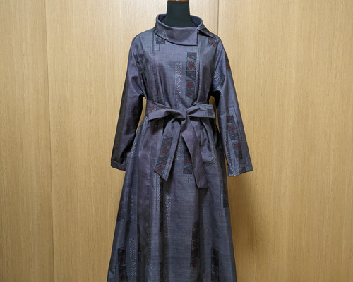 SOLD 着物リメイクワンピース大島紬L〜LL ワンピース さらあお