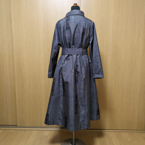 SOLD 着物リメイクワンピース大島紬L〜LL ワンピース さらあお