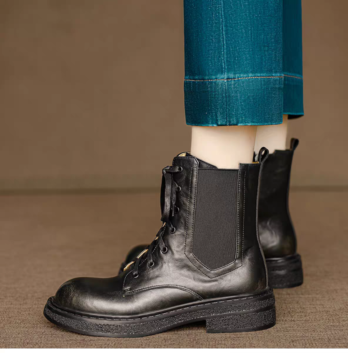 ブーツ レディース 編み上げブーツ ショートブーツ レースアップ レディース 編み上げ サイドジッパー 袴用 50代女性